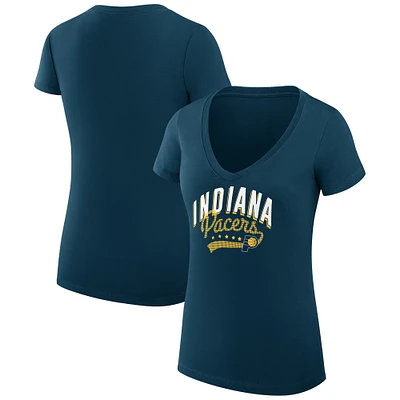 Women's G-III 4Her by Carl Banks Navy Indiana Pacers Super-Slim Fit Lightweight Filigree Logo V-Neck T-Shirt