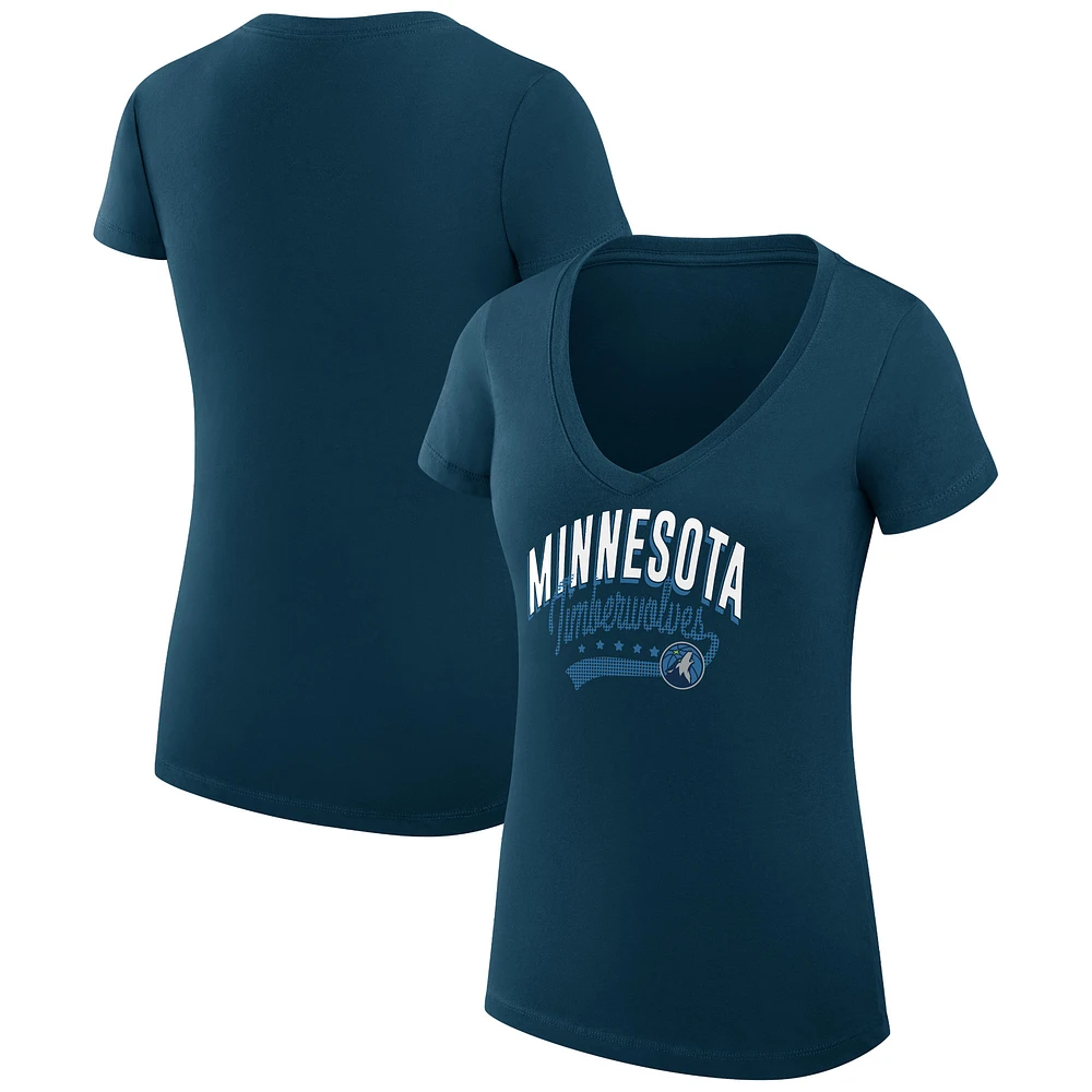 Women's G-III 4Her by Carl Banks Navy Minnesota Timberwolves Super-Slim Fit Lightweight Filigree Logo V-Neck T-Shirt