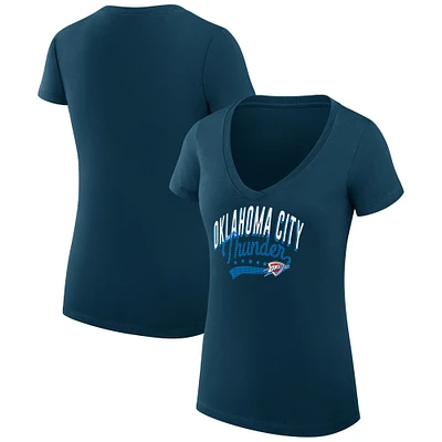 Women's G-III 4Her by Carl Banks Navy Oklahoma City Thunder Super-Slim Fit Lightweight Filigree Logo V-Neck T-Shirt