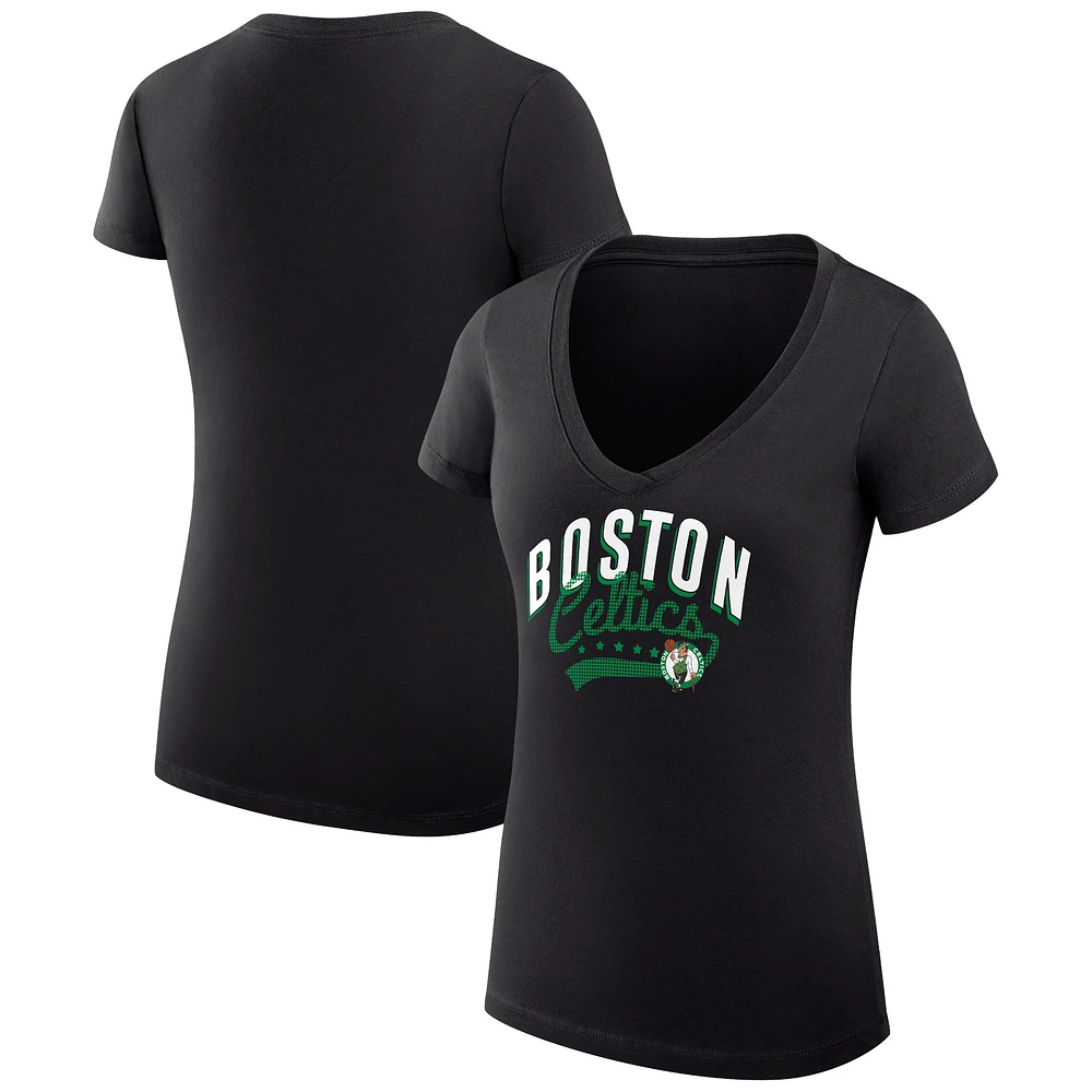 Women's G-III 4Her by Carl Banks Boston Celtics Super-Slim Fit Lightweight Filigree Logo V-Neck T-Shirt