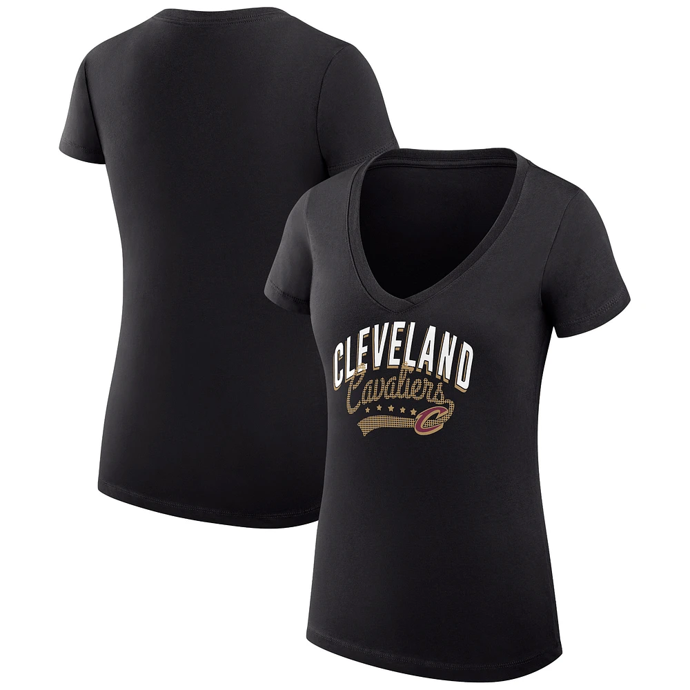Women's G-III 4Her by Carl Banks Black Cleveland Cavaliers Super-Slim Fit Lightweight Filigree Logo V-Neck T-Shirt