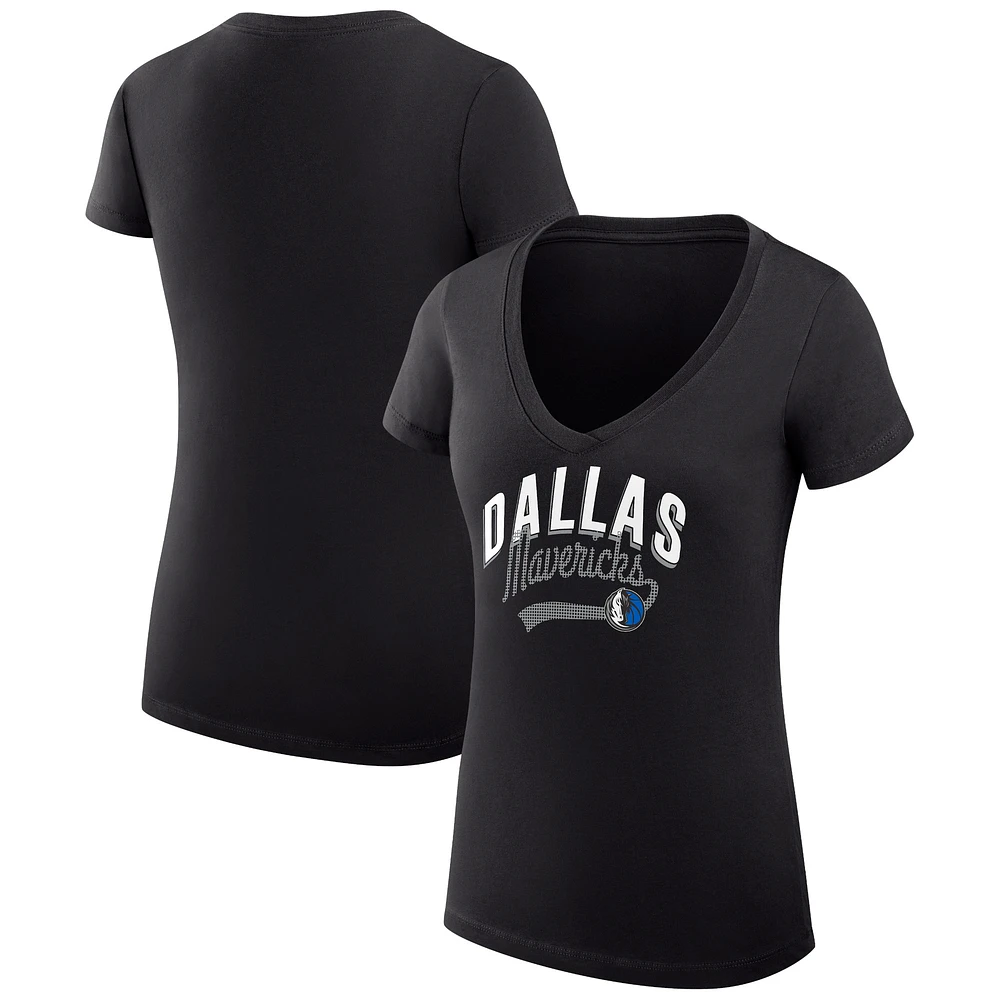 Women's G-III 4Her by Carl Banks Black Dallas Mavericks Super-Slim Fit Lightweight Filigree Logo V-Neck T-Shirt