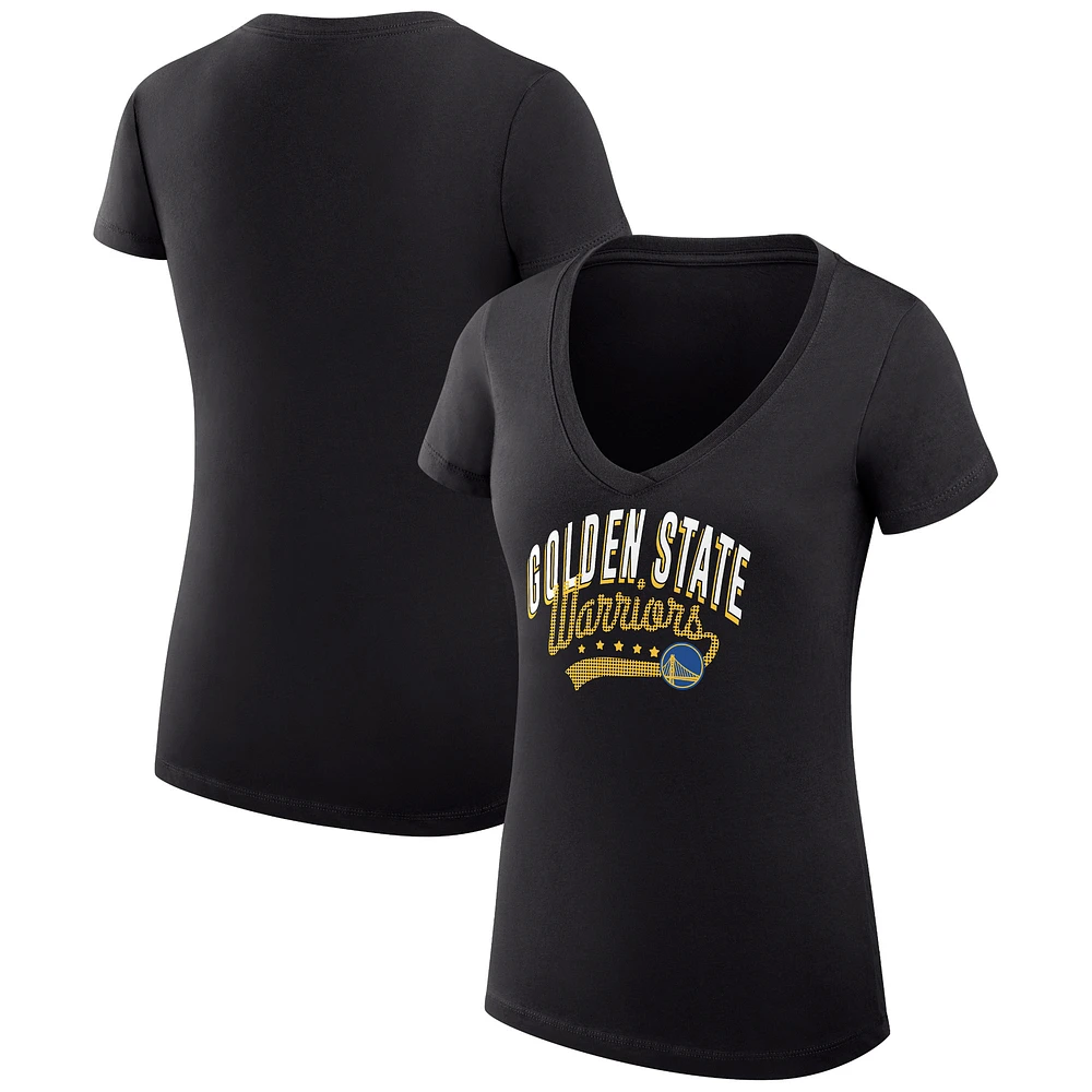 Women's G-III 4Her by Carl Banks Golden State Warriors Super-Slim Fit Lightweight Filigree Logo V-Neck T-Shirt