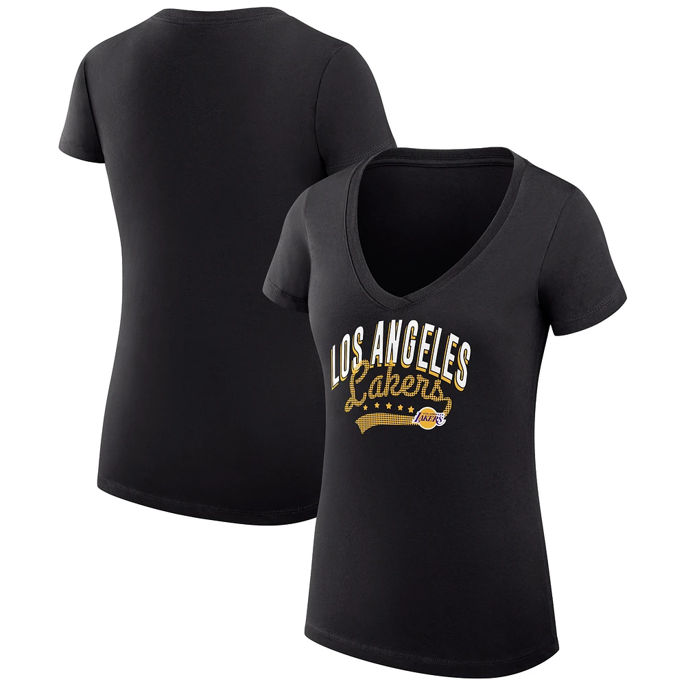 Women's G-III 4Her by Carl Banks Black Los Angeles Lakers Super-Slim Fit Lightweight Filigree Logo V-Neck T-Shirt