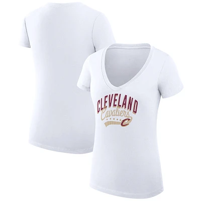 Women's G-III 4Her by Carl Banks White Cleveland Cavaliers Super-Slim Fit Lightweight Filigree Logo V-Neck T-Shirt