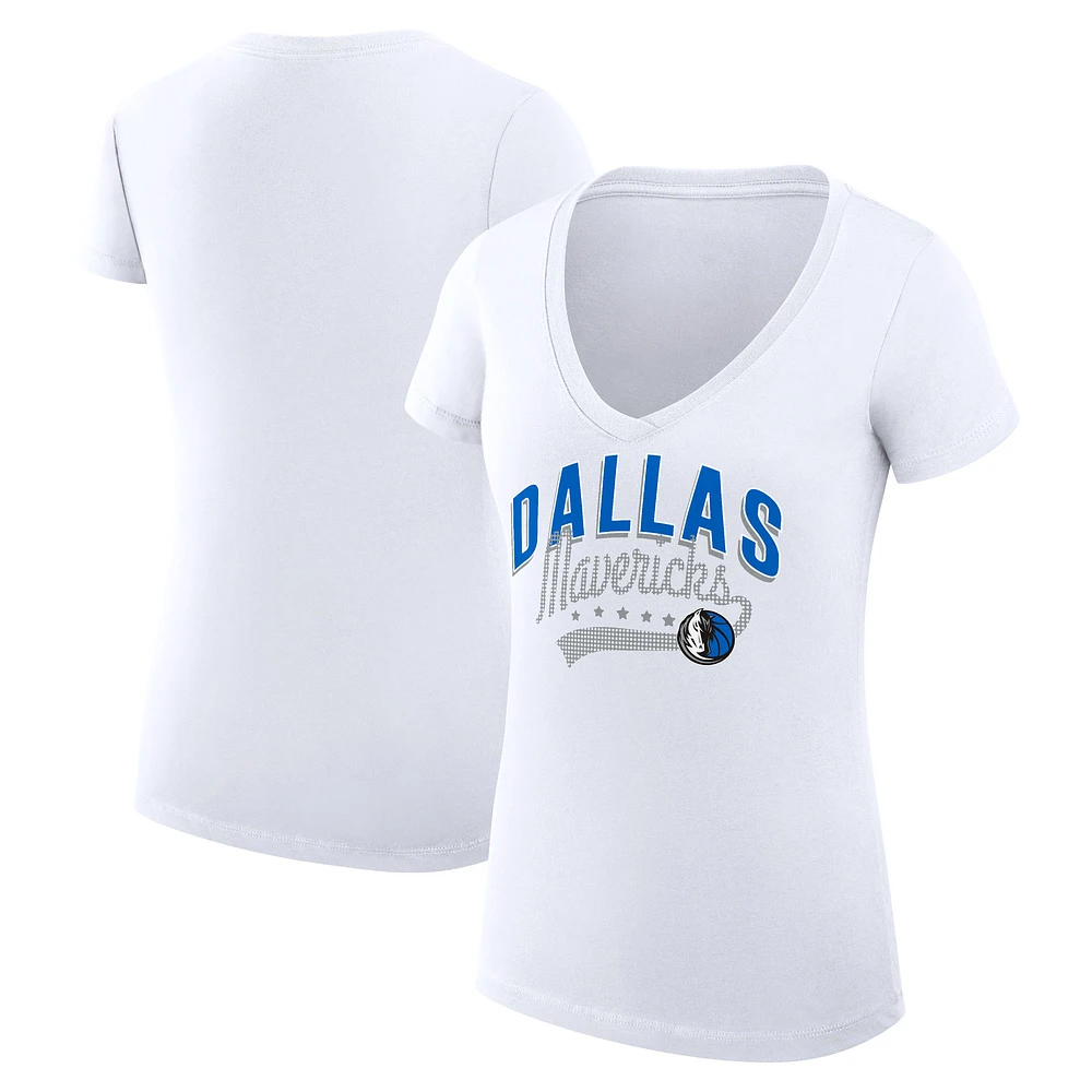 Women's G-III 4Her by Carl Banks Dallas Mavericks Super-Slim Fit Lightweight Filigree Logo V-Neck T-Shirt