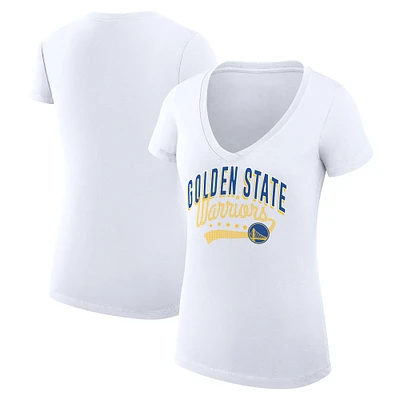 Women's G-III 4Her by Carl Banks Golden State Warriors Super-Slim Fit Lightweight Filigree Logo V-Neck T-Shirt