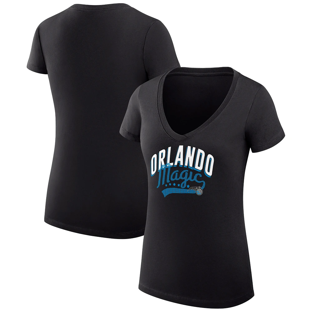 Women's G-III 4Her by Carl Banks Black Orlando Magic Super-Slim Fit Lightweight Filigree Logo V-Neck T-Shirt