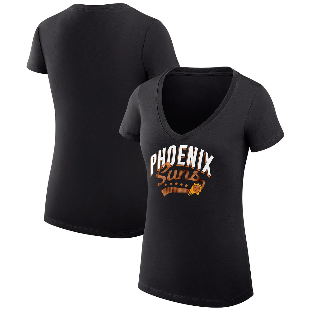 Women's G-III 4Her by Carl Banks Black Phoenix Suns Super-Slim Fit Lightweight Filigree Logo V-Neck T-Shirt