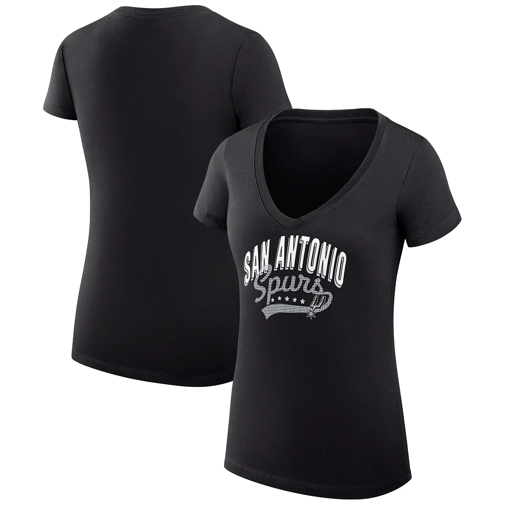 Women's G-III 4Her by Carl Banks Black San Antonio Spurs Super-Slim Fit Lightweight Filigree Logo V-Neck T-Shirt