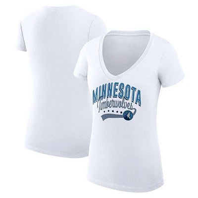 Women's G-III 4Her by Carl Banks White Minnesota Timberwolves Super-Slim Fit Lightweight Filigree Logo V-Neck T-Shirt