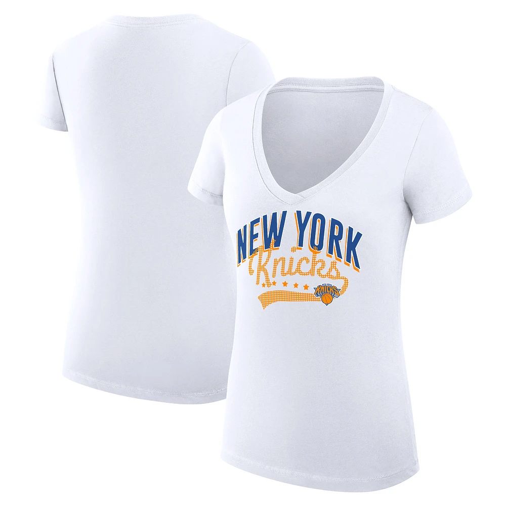 Women's G-III 4Her by Carl Banks New York Knicks Super-Slim Fit Lightweight Filigree Logo V-Neck T-Shirt
