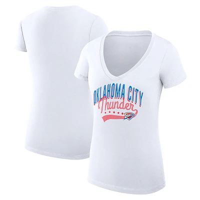 Women's G-III 4Her by Carl Banks White Oklahoma City Thunder Super-Slim Fit Lightweight Filigree Logo V-Neck T-Shirt
