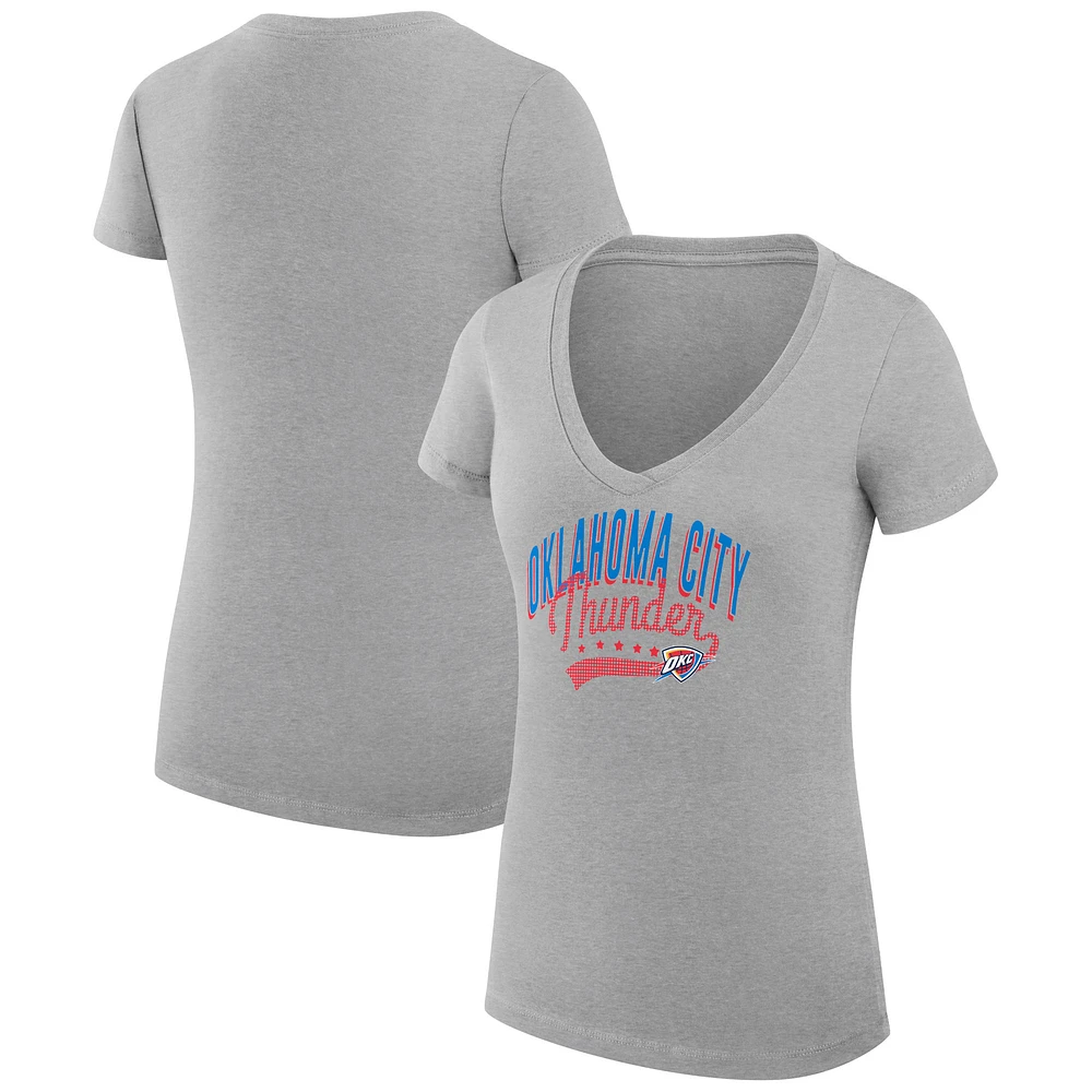 Women's G-III 4Her by Carl Banks Heather Gray Oklahoma City Thunder Super-Slim Fit Lightweight Filigree Logo V-Neck T-Shirt