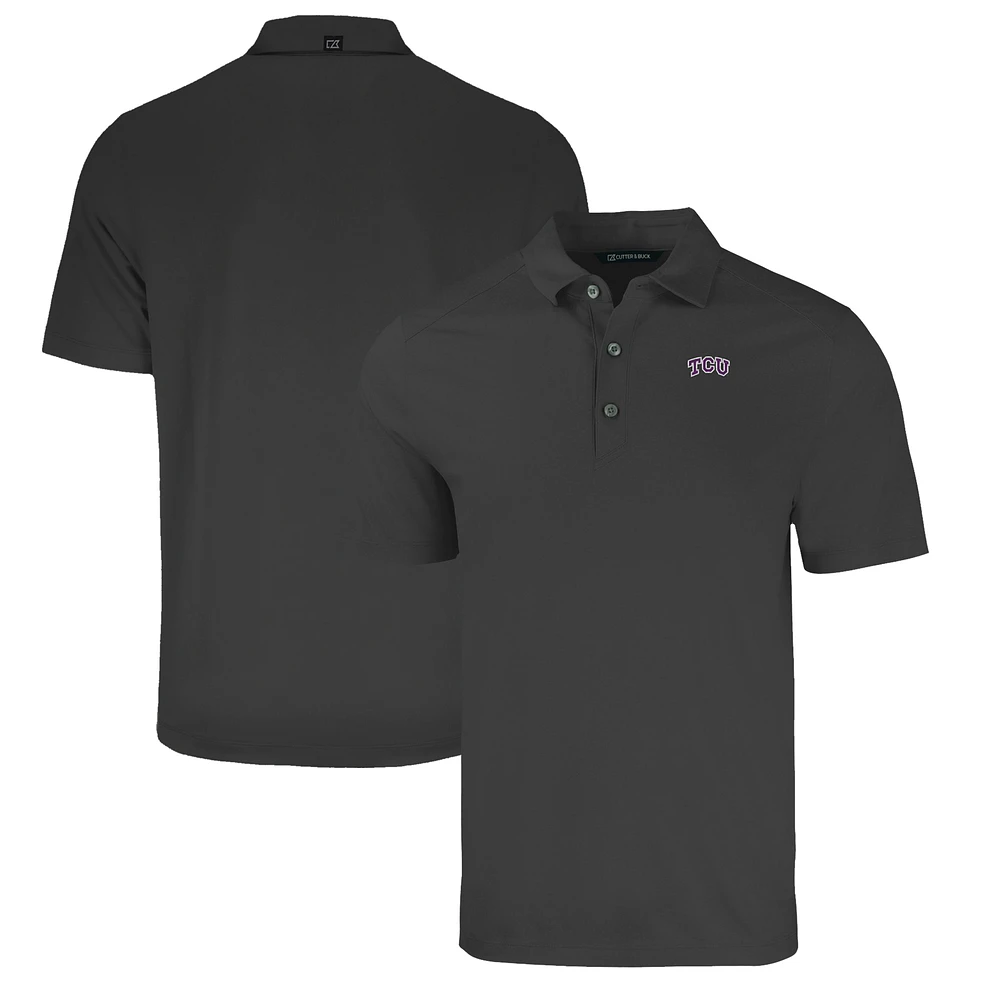 Men's Cutter & Buck Heather Black TCU Horned Frogs Forge Eco Stretch Recycled Polo