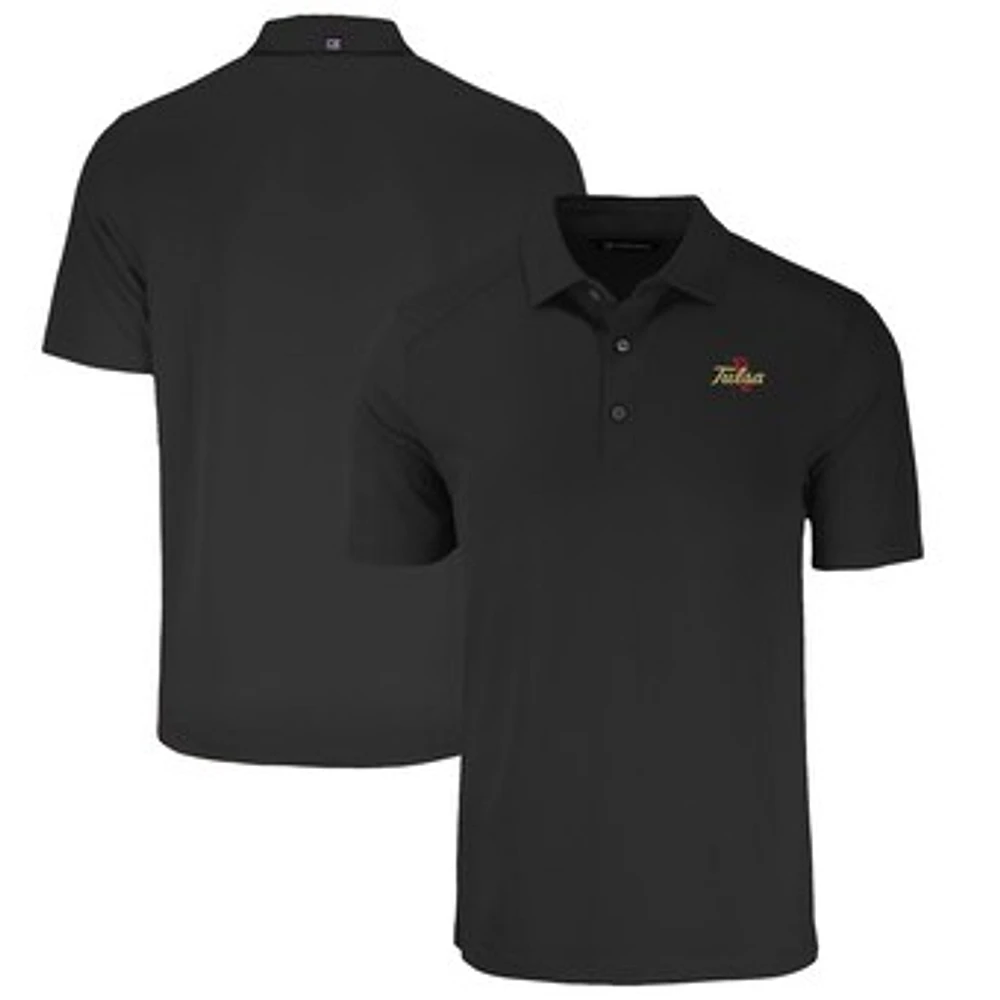 Men's Cutter & Buck Black Tulsa Golden Hurricane Forge Eco Stretch Recycled Polo