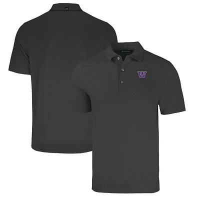 Men's Cutter & Buck Heather Black Washington Huskies Forge Eco Stretch Recycled Polo