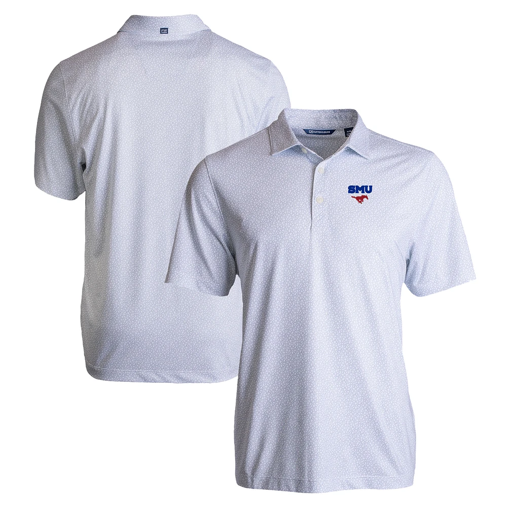 Men's Cutter & Buck White SMU Mustangs Pike Eco Pebble Print Stretch Recycled Polo