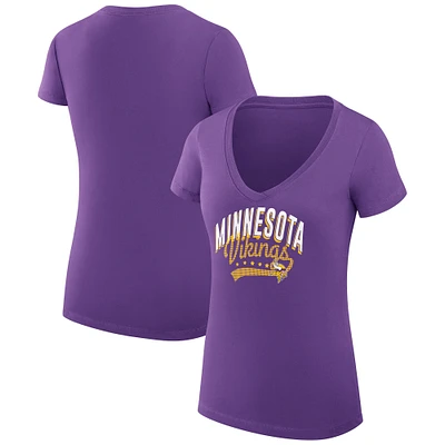 Women's G-III 4Her by Carl Banks Purple Minnesota Vikings Super-Slim Fit Lightweight Filigree Logo Lightweight V-Neck T-Shirt