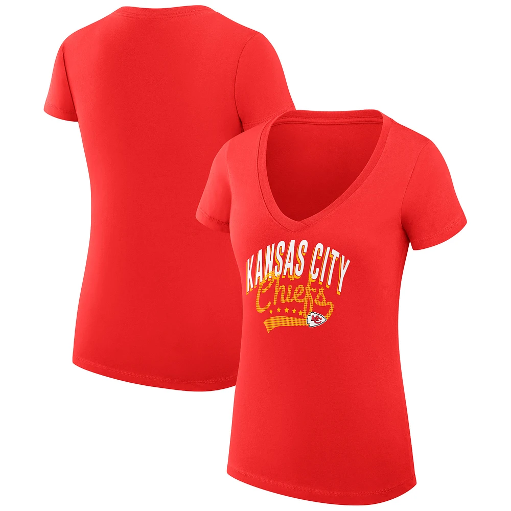 Women's G-III 4Her by Carl Banks Red Kansas City Chiefs Super-Slim Fit Lightweight Filigree Logo V-Neck T-Shirt