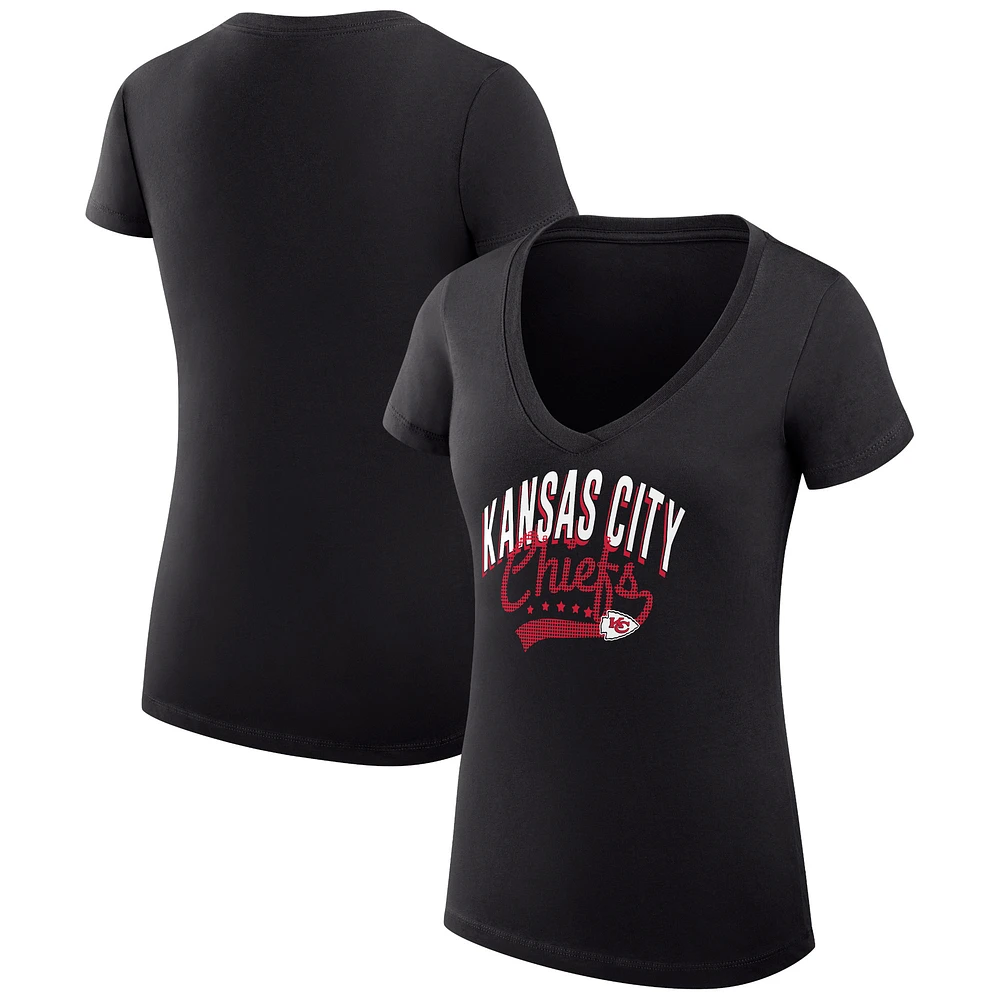 Women's G-III 4Her by Carl Banks Black Kansas City Chiefs Super-Slim Fit Lightweight Filigree Logo Lightweight V-Neck T-Shirt