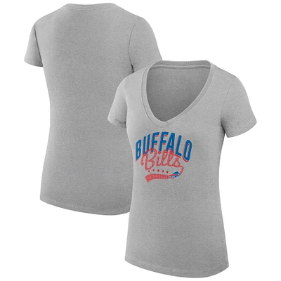 Women's G-III 4Her by Carl Banks Heather Gray Buffalo Bills Super-Slim Fit Lightweight Filigree Logo Lightweight V-Neck T-Shirt