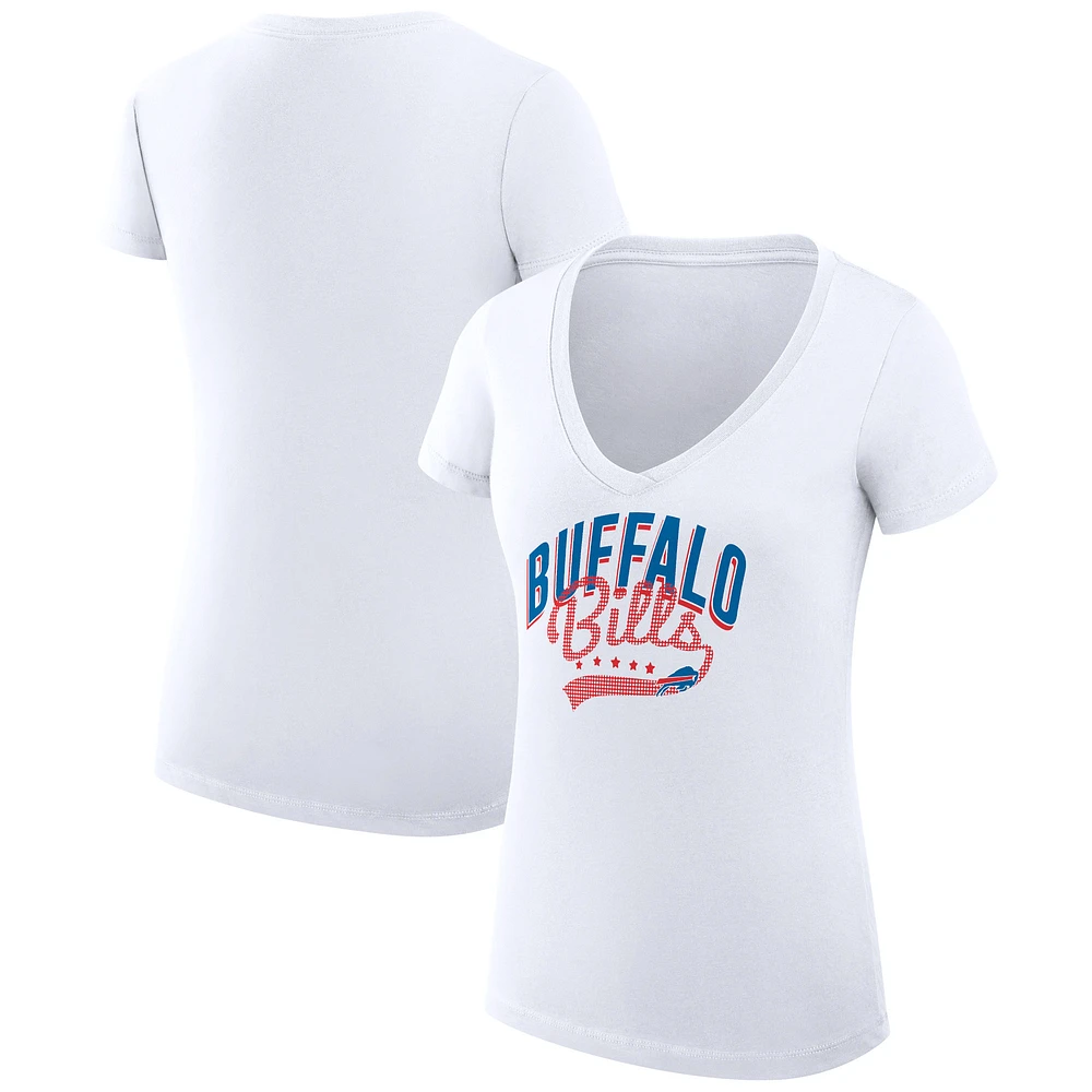 Women's G-III 4Her by Carl Banks White Buffalo Bills Super-Slim Fit Lightweight Filigree Logo Lightweight V-Neck T-Shirt