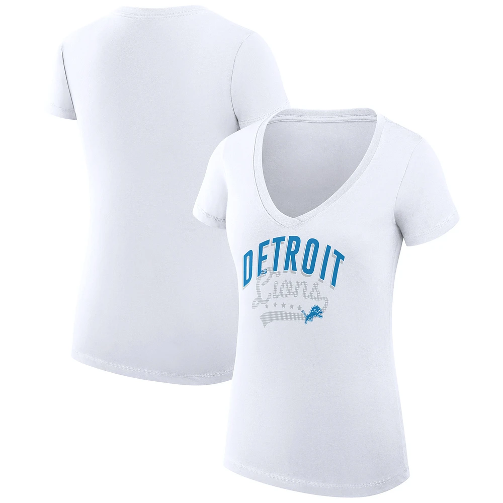 Women's G-III 4Her by Carl Banks White Detroit Lions Super-Slim Fit Lightweight Filigree Logo Lightweight V-Neck T-Shirt