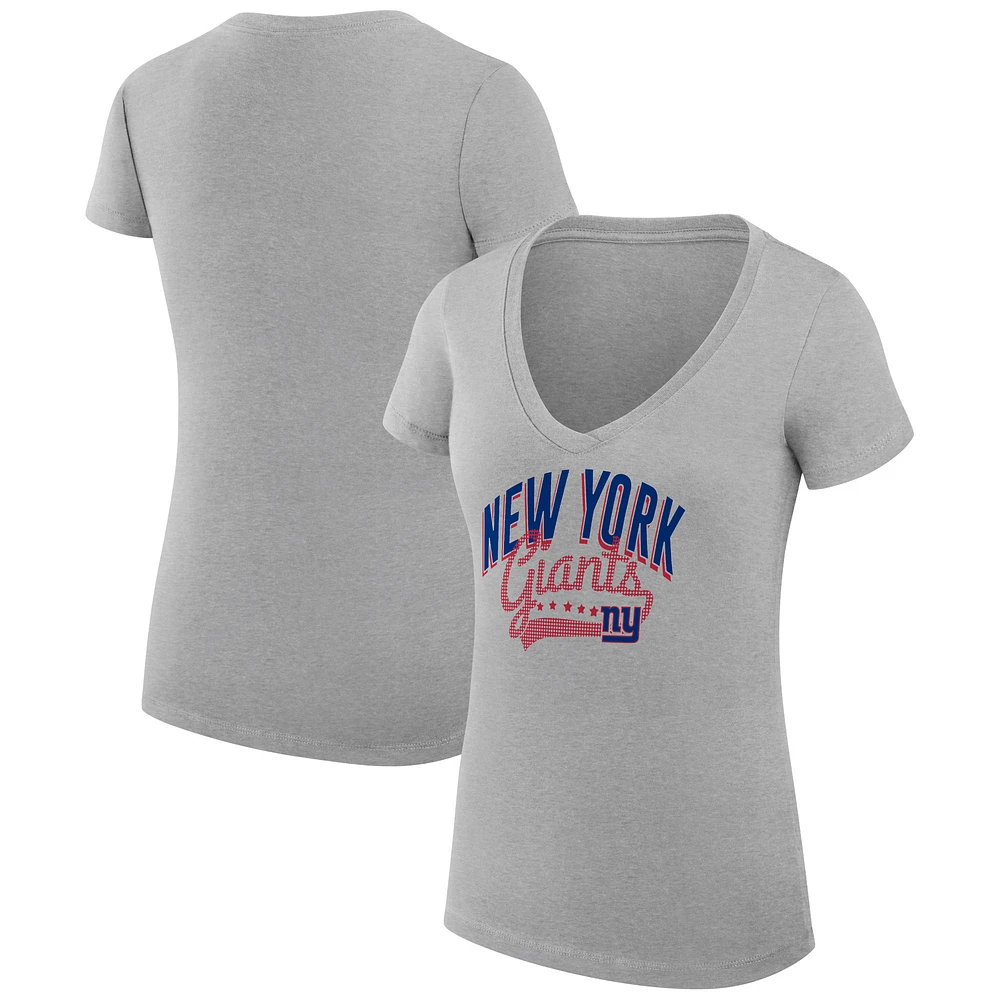 Women's G-III 4Her by Carl Banks Heather Gray New York Giants Super-Slim Fit Lightweight Filigree Logo Lightweight V-Neck T-Shirt