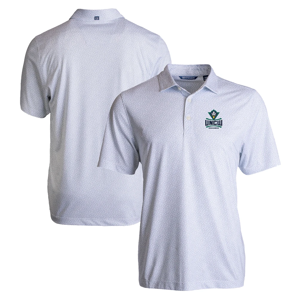 Men's Cutter & Buck White UNC Wilmington Seahawks Pike Eco Pebble Print Stretch Recycled Polo