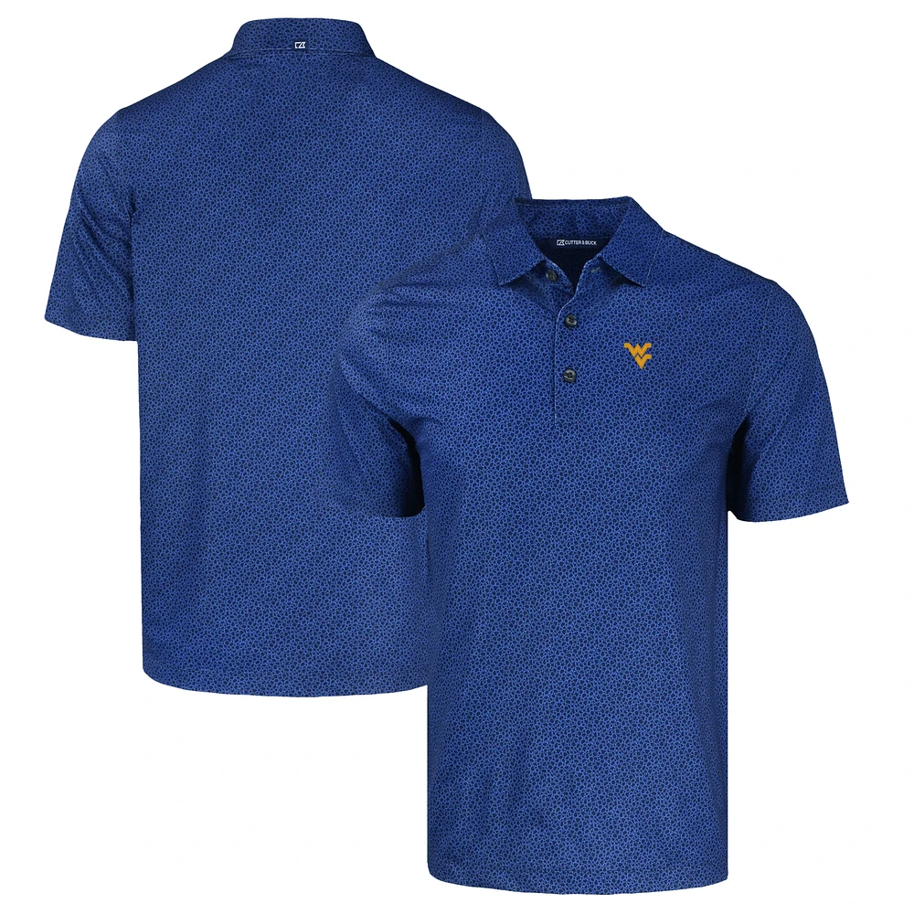 Men's Cutter & Buck Navy West Virginia Mountaineers Pike Eco Pebble Print Stretch Recycled Polo