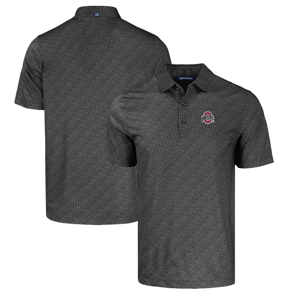 Men's Cutter & Buck Black Ohio State Buckeyes Primary Logo Pike Eco Pebble Print Stretch Recycled Polo