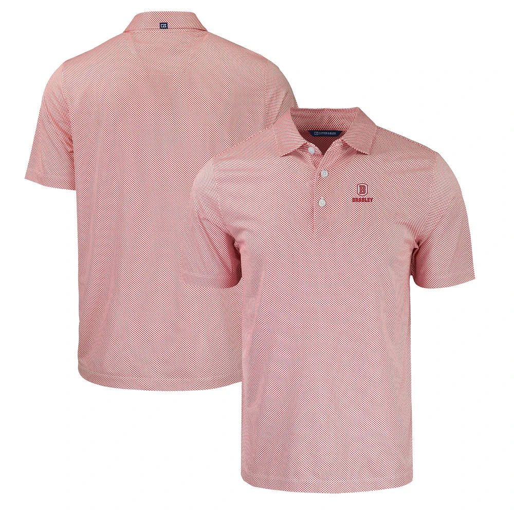 Men's Cutter & Buck Red/White Bradley Braves Pike Eco Symmetry Print Stretch Recycled Polo