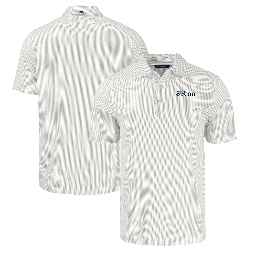 Men's Cutter & Buck White/Gray Pennsylvania Quakers Pike Eco Symmetry Print Stretch Recycled Polo