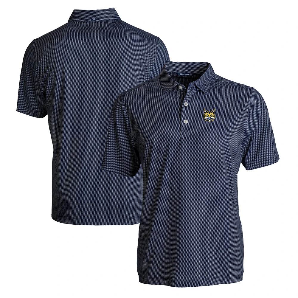 Men's Cutter & Buck Navy/White Quinnipiac Bobcats Pike Eco Symmetry Print Stretch Recycled Polo