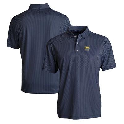 Men's Cutter & Buck Navy/White Quinnipiac Bobcats Pike Eco Symmetry Print Stretch Recycled Polo