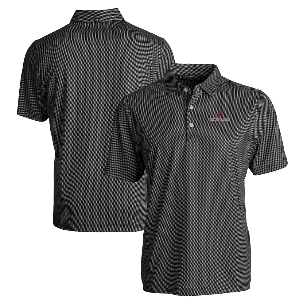 Men's Cutter & Buck Black/White Santa Clara Broncos Pike Eco Symmetry Print Stretch Recycled Polo