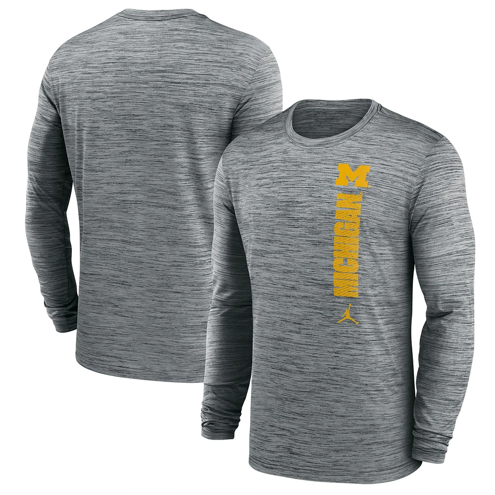 Men's Jordan Brand Gray Michigan Wolverines Sideline Velocity Dri-FIT Long Sleeve T-Shirt