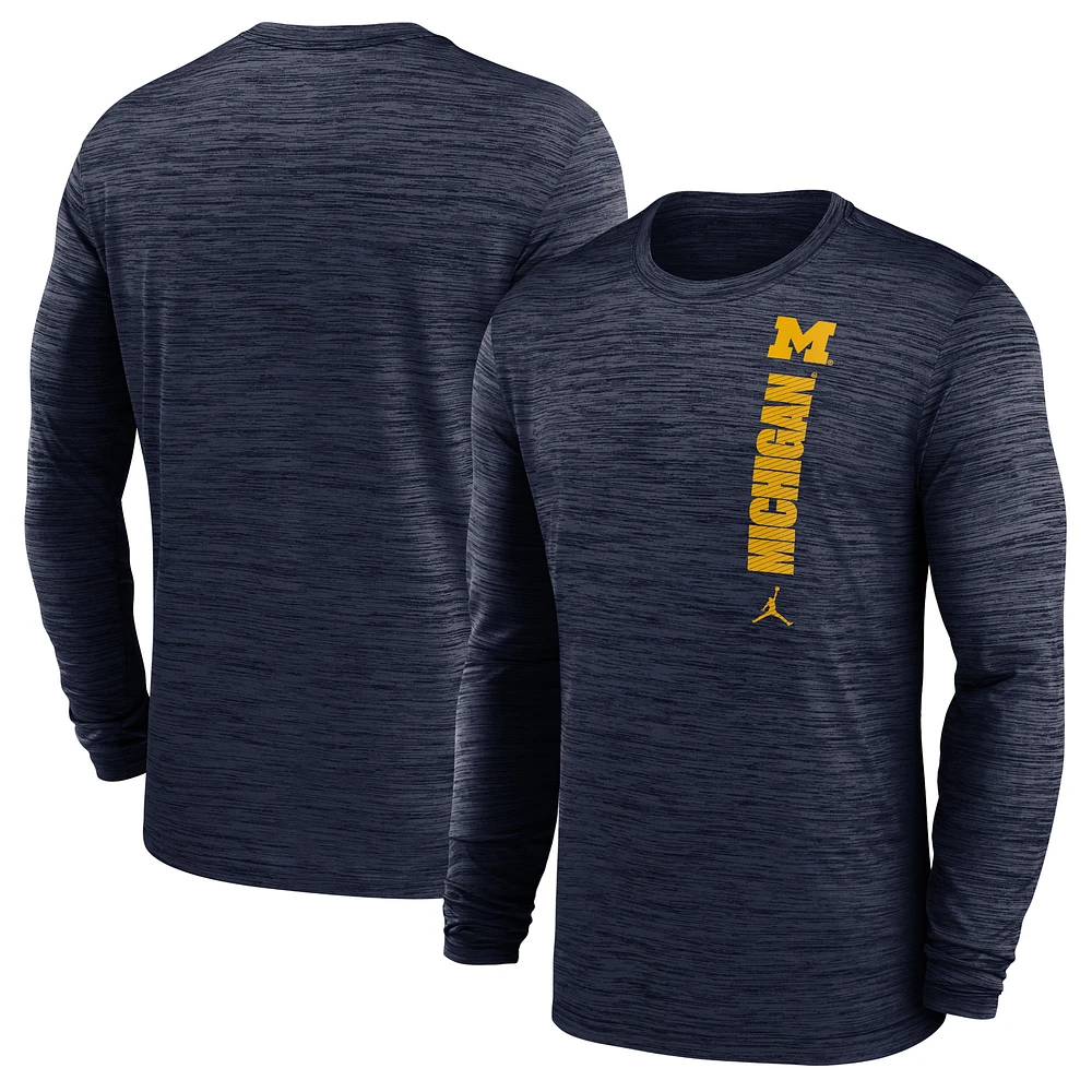 Men's Jordan Brand Navy Michigan Wolverines Sideline Velocity Dri-FIT Long Sleeve T-Shirt