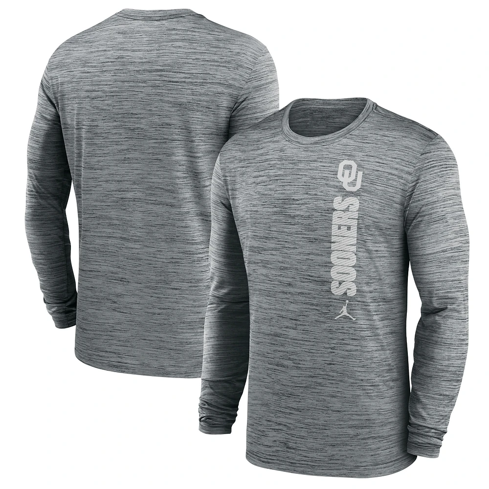 Men's Jordan Brand Gray Oklahoma Sooners 2024 Sideline Velocity Dri-FIT Long Sleeve T-Shirt