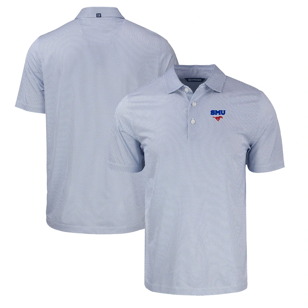 Men's Cutter & Buck Royal/White SMU Mustangs Pike Eco Symmetry Print Stretch Recycled Polo