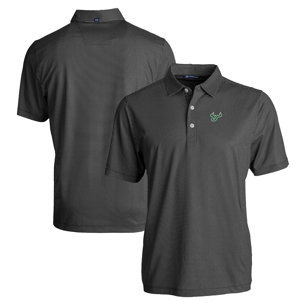 Men's Cutter & Buck Black/White South Florida Bulls Pike Eco Symmetry Print Stretch Recycled Polo