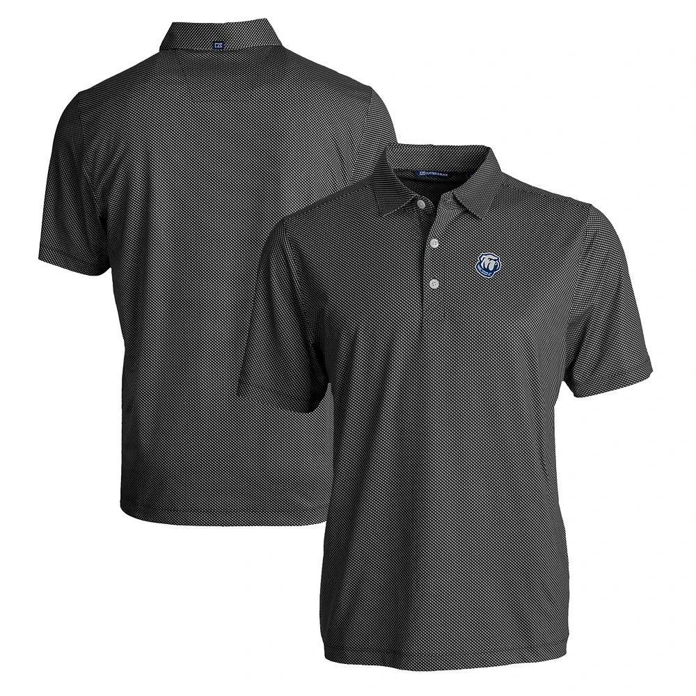 Men's Cutter & Buck Black/White Citadel Bulldogs Pike Eco Symmetry Print Stretch Recycled Polo