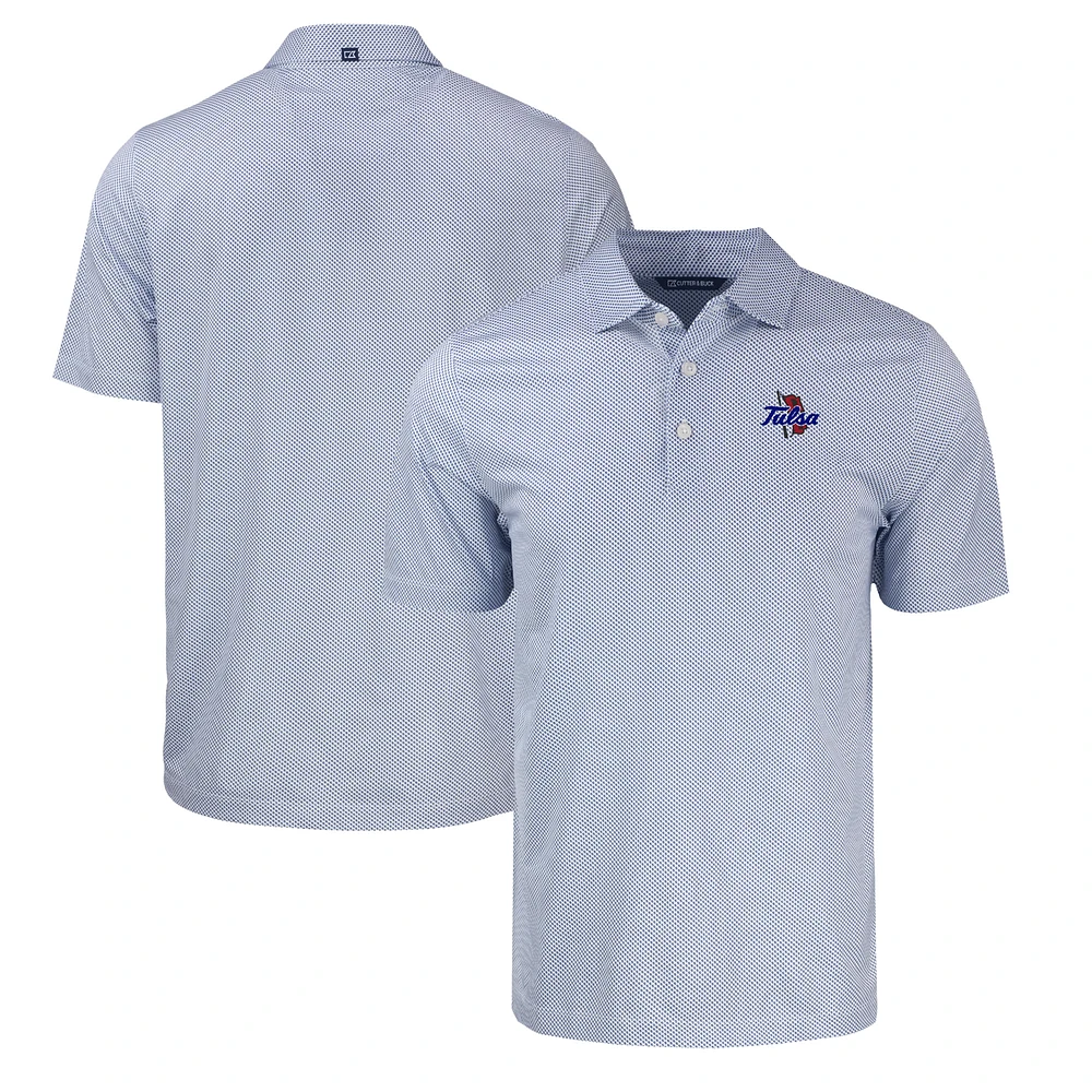 Men's Cutter & Buck Royal/White Tulsa Golden Hurricane Pike Eco Symmetry Print Stretch Recycled Polo