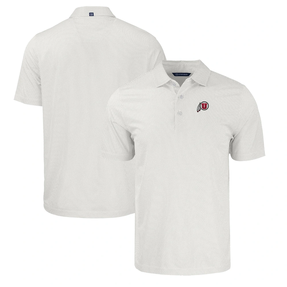 Men's Cutter & Buck White/Gray Utah Utes Pike Eco Symmetry Print Stretch Recycled Polo