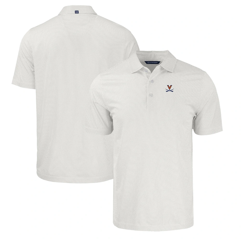 Men's Cutter & Buck White/Gray Virginia Cavaliers Pike Eco Symmetry Print Stretch Recycled Polo
