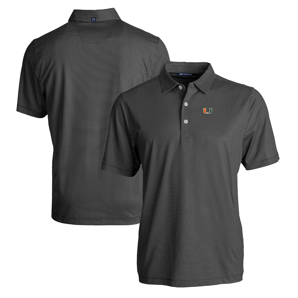 Men's Cutter & Buck Black/White Miami Hurricanes Pike Eco Symmetry Print Stretch Recycled Polo