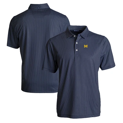 Men's Cutter & Buck Navy/White Michigan Wolverines Pike Eco Symmetry Print Stretch Recycled Polo