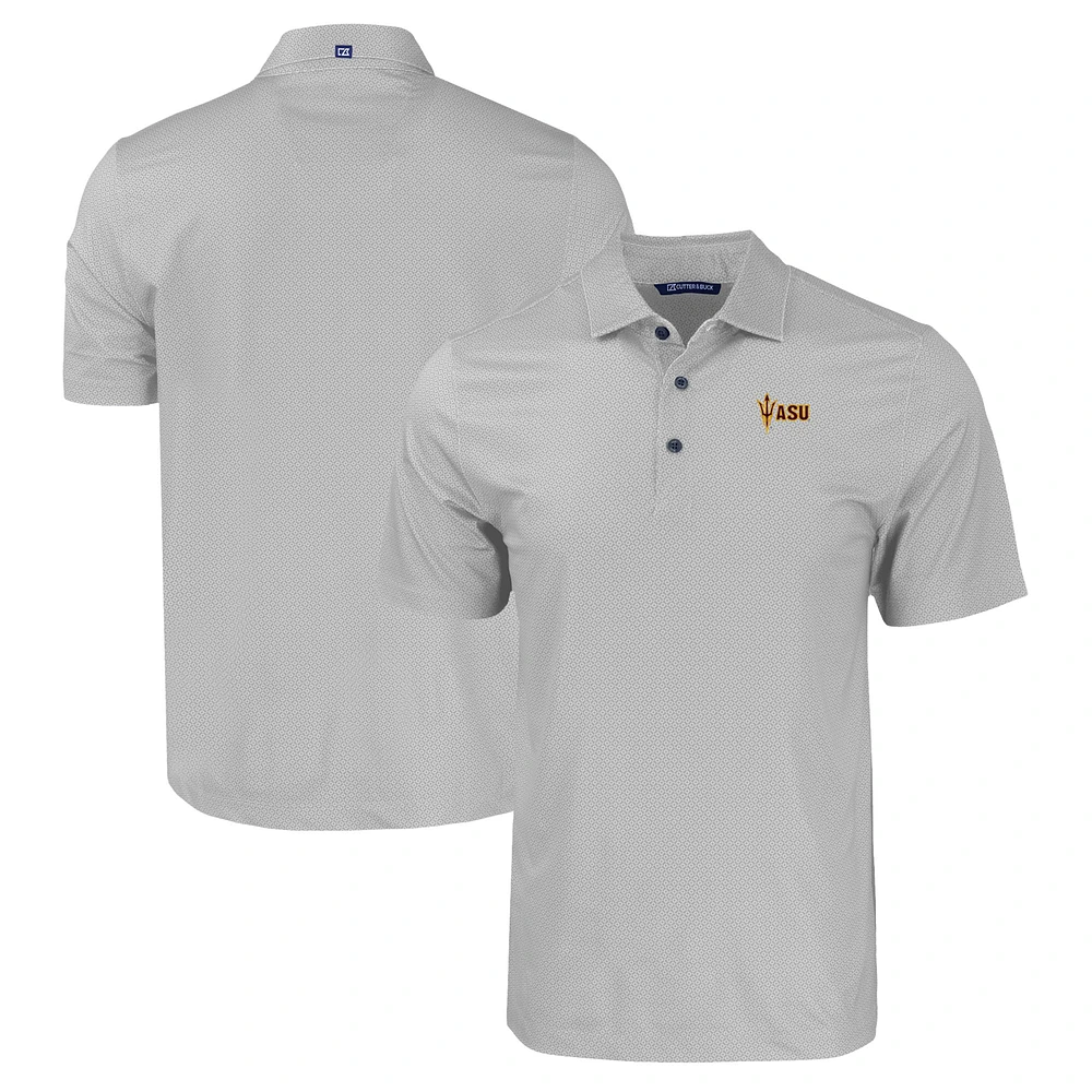 Men's Cutter & Buck Gray Arizona State Sun Devils Pike Eco Tonal Geo Print Stretch Recycled Polo
