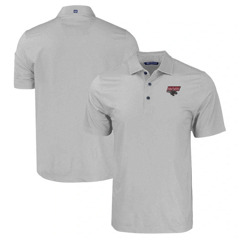 Men's Cutter & Buck Gray Clark Atlanta University Panthers Pike Eco Tonal Geo Print Stretch Recycled Polo